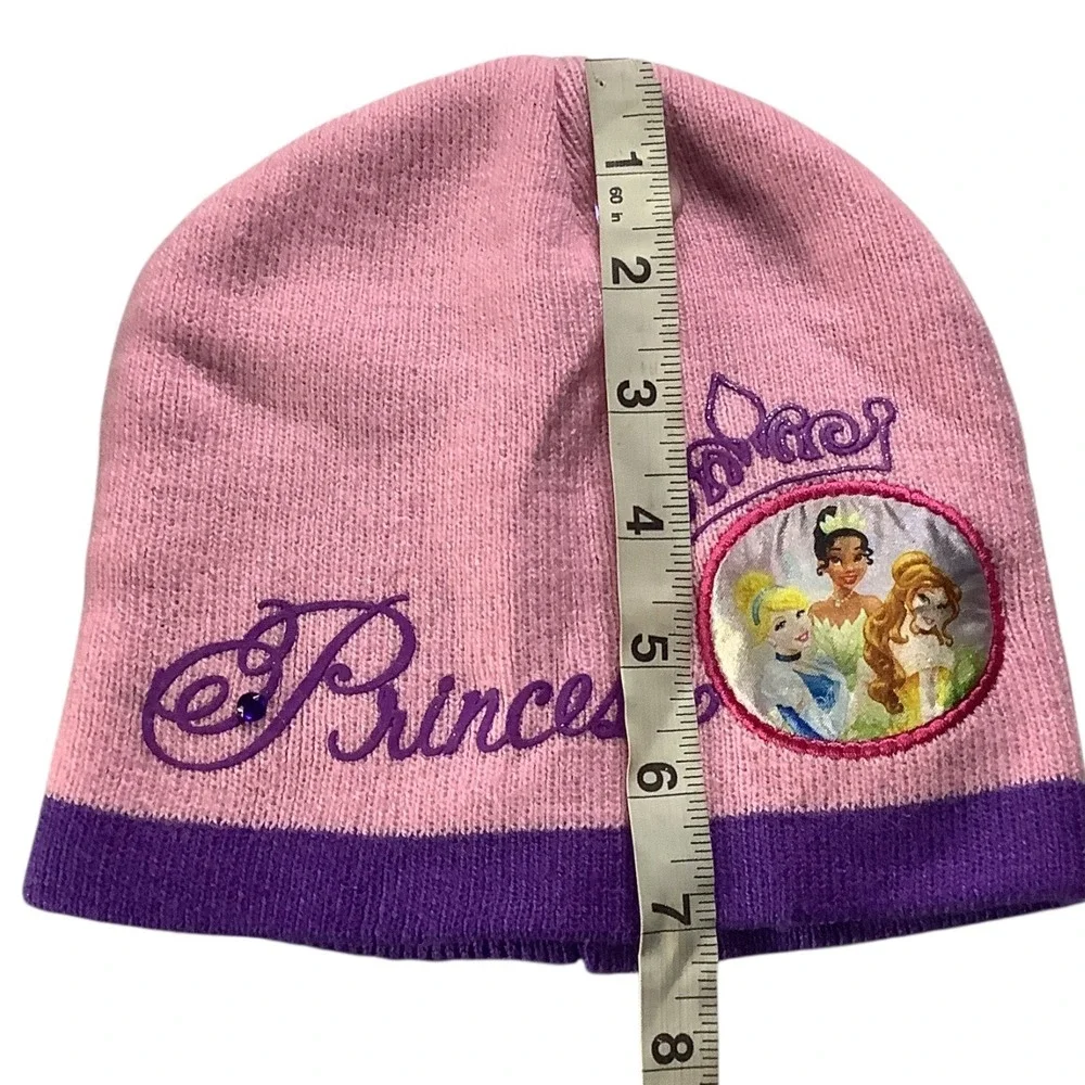 Disney Princess Girls Knit Beanie Hat Kid Size‎ Pink Purple Embroidered Crown